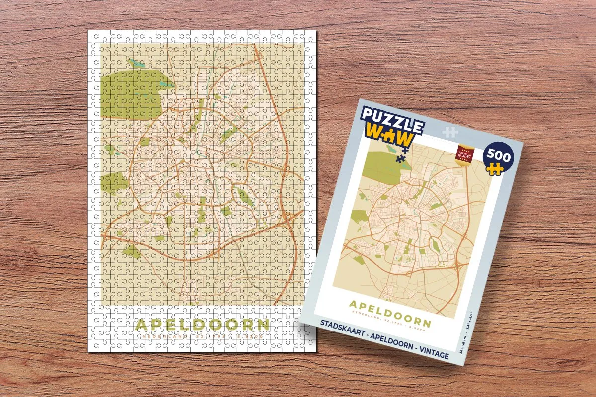 PuzzleWow Stadskaart Apeldoorn Vintage Legpuzzel 500 Stuks - Multicolor