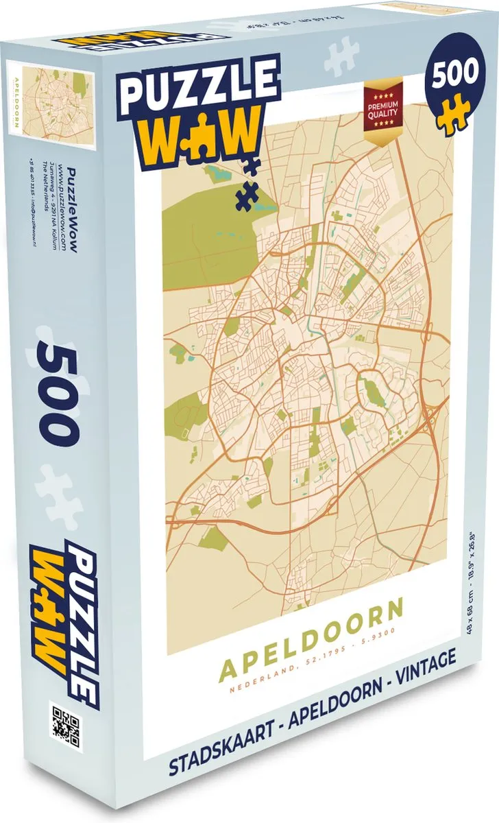PuzzleWow Stadskaart Apeldoorn Vintage Legpuzzel 500 Stuks - Multicolor