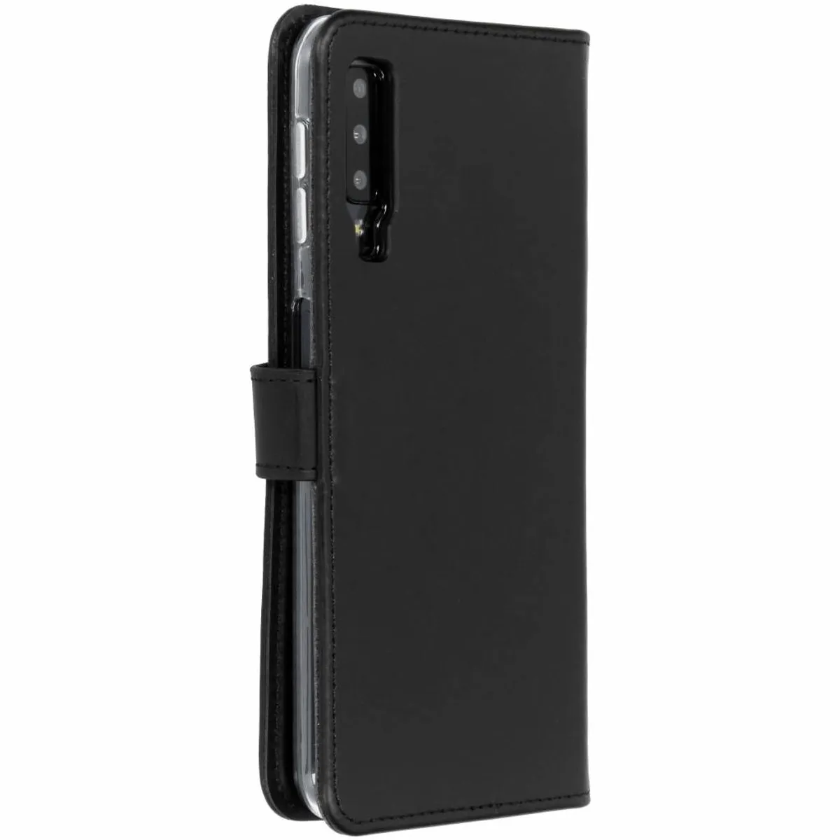 Selencia Hoesje Samsung Galaxy A7 (2018) - Echt Lederen Bookcase - 3 Pasjes - Zwart