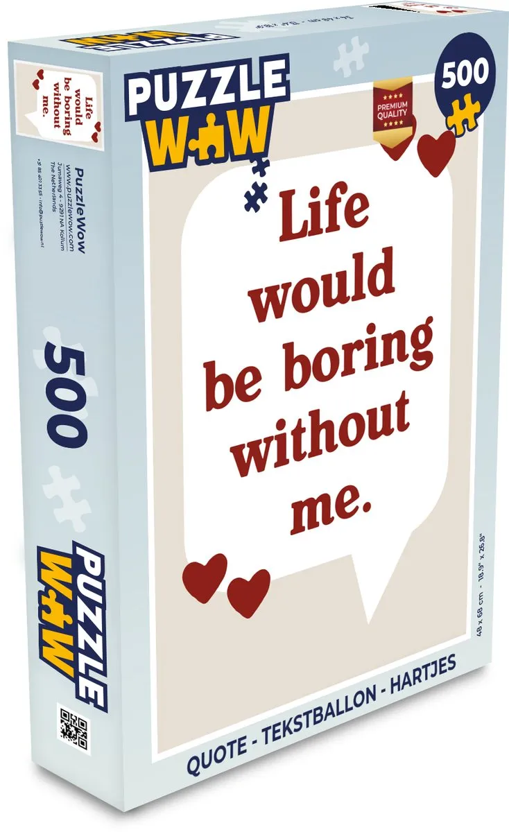 PuzzleWow Quote Tekstballon Legpuzzel 500 Stuks - Hartjes - Rood/Wit
