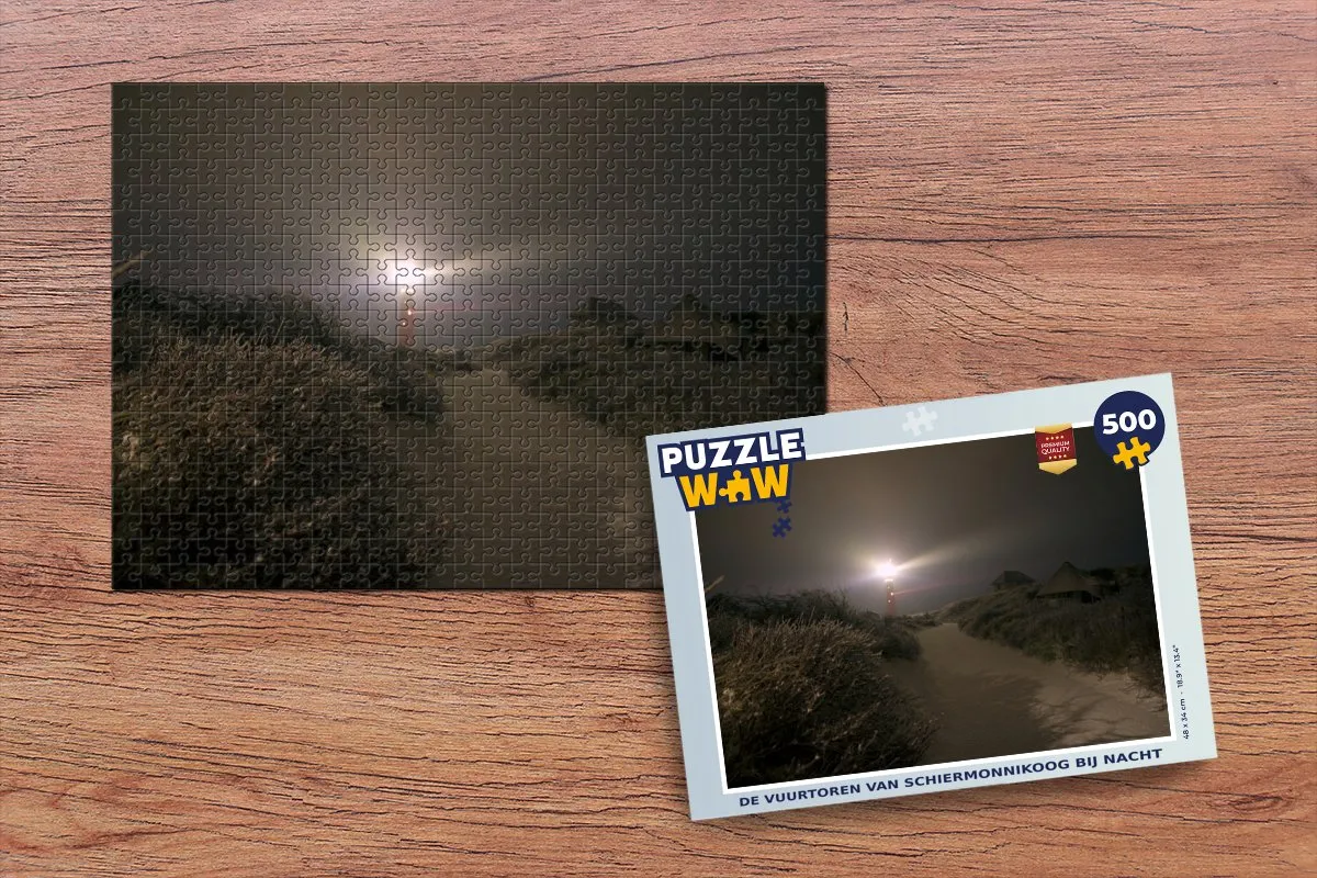 PuzzleWow De Vuurtoren van Schiermonnikoog bij Nacht Legpuzzel 500 Stuks - Multicolor