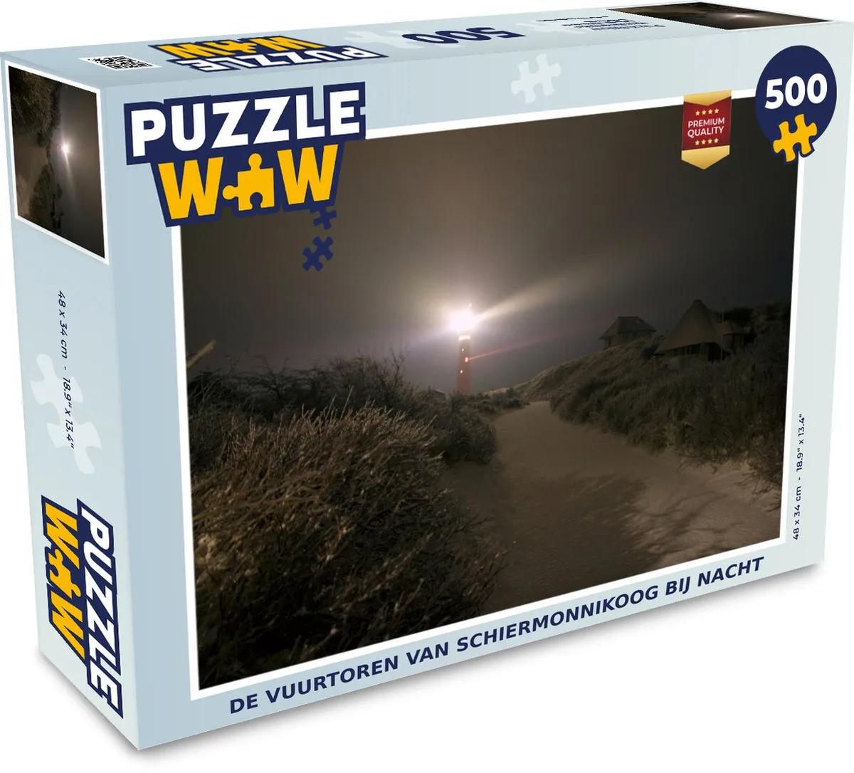 PuzzleWow De Vuurtoren van Schiermonnikoog bij Nacht Legpuzzel 500 Stuks - Multicolor
