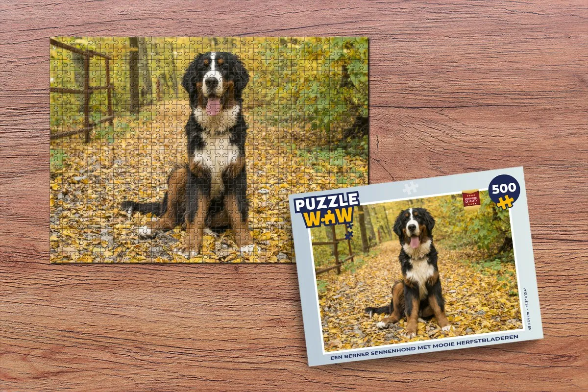PuzzleWow Berner Sennenhond Herfstbladeren Legpuzzel 500 Stuks - Multicolor