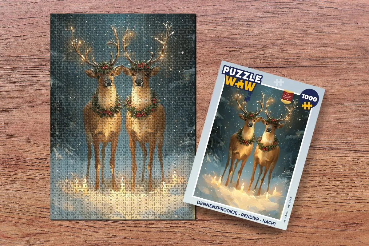 PuzzleWow Dennensprookje Rendier Nacht Puzzel - 1000 Stukken