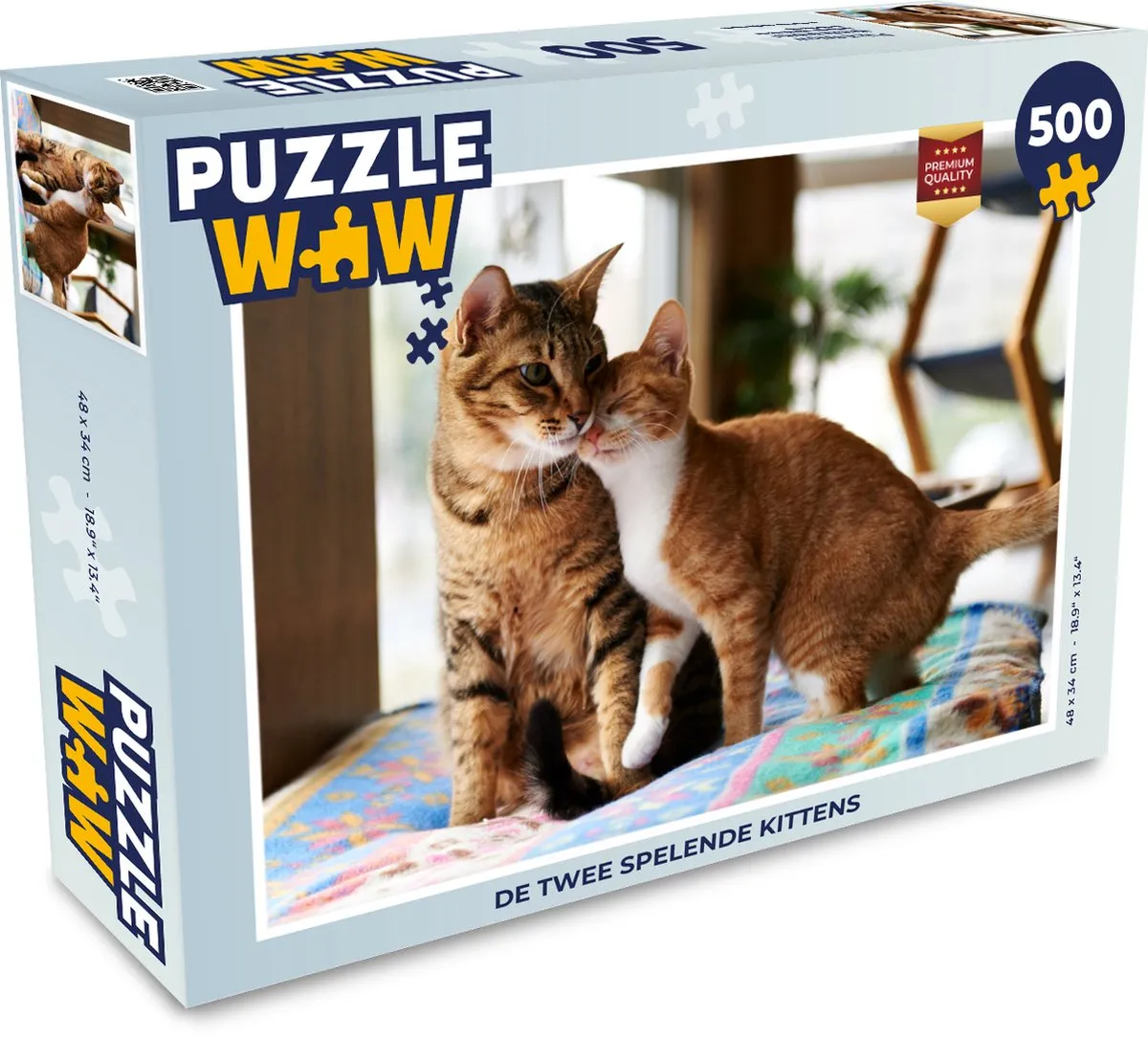 PuzzleWow Legpuzzel De twee spelende kittens 500 Stuks - Multicolor