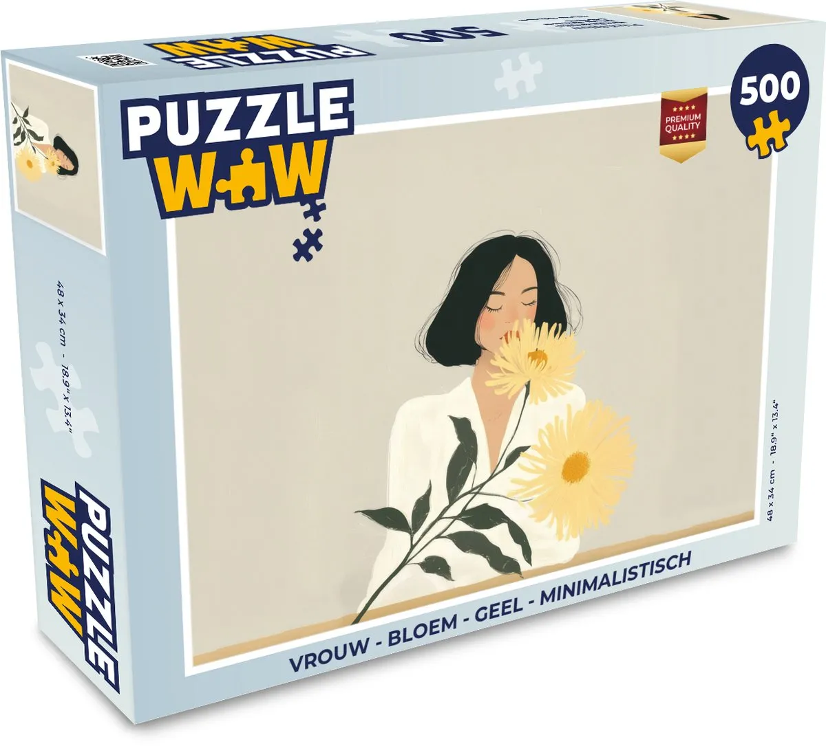 PuzzleWow Minimalistische Legpuzzel 500 Stuks - Vrouw Bloem Geel