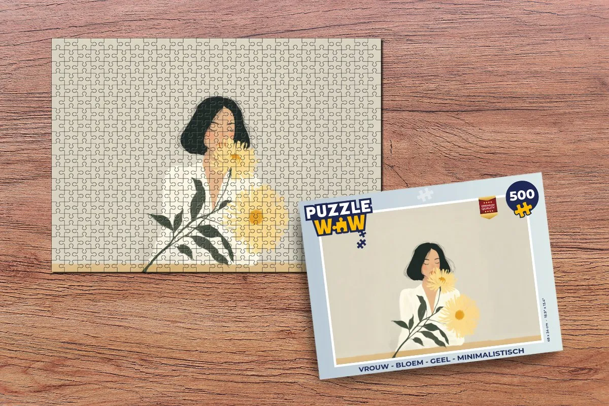 PuzzleWow Minimalistische Legpuzzel 500 Stuks - Vrouw Bloem Geel