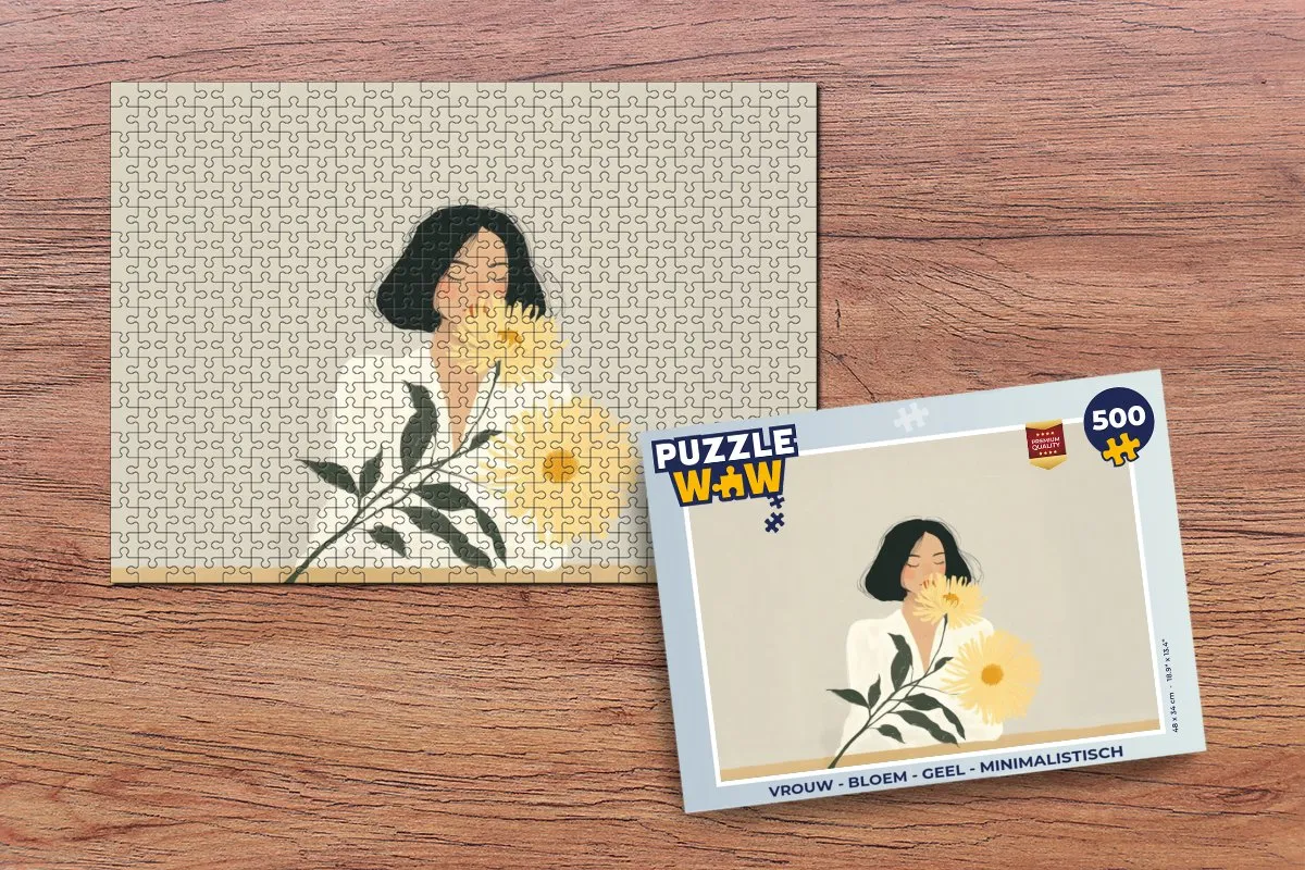 PuzzleWow Minimalistische Legpuzzel 500 Stuks - Vrouw Bloem Geel