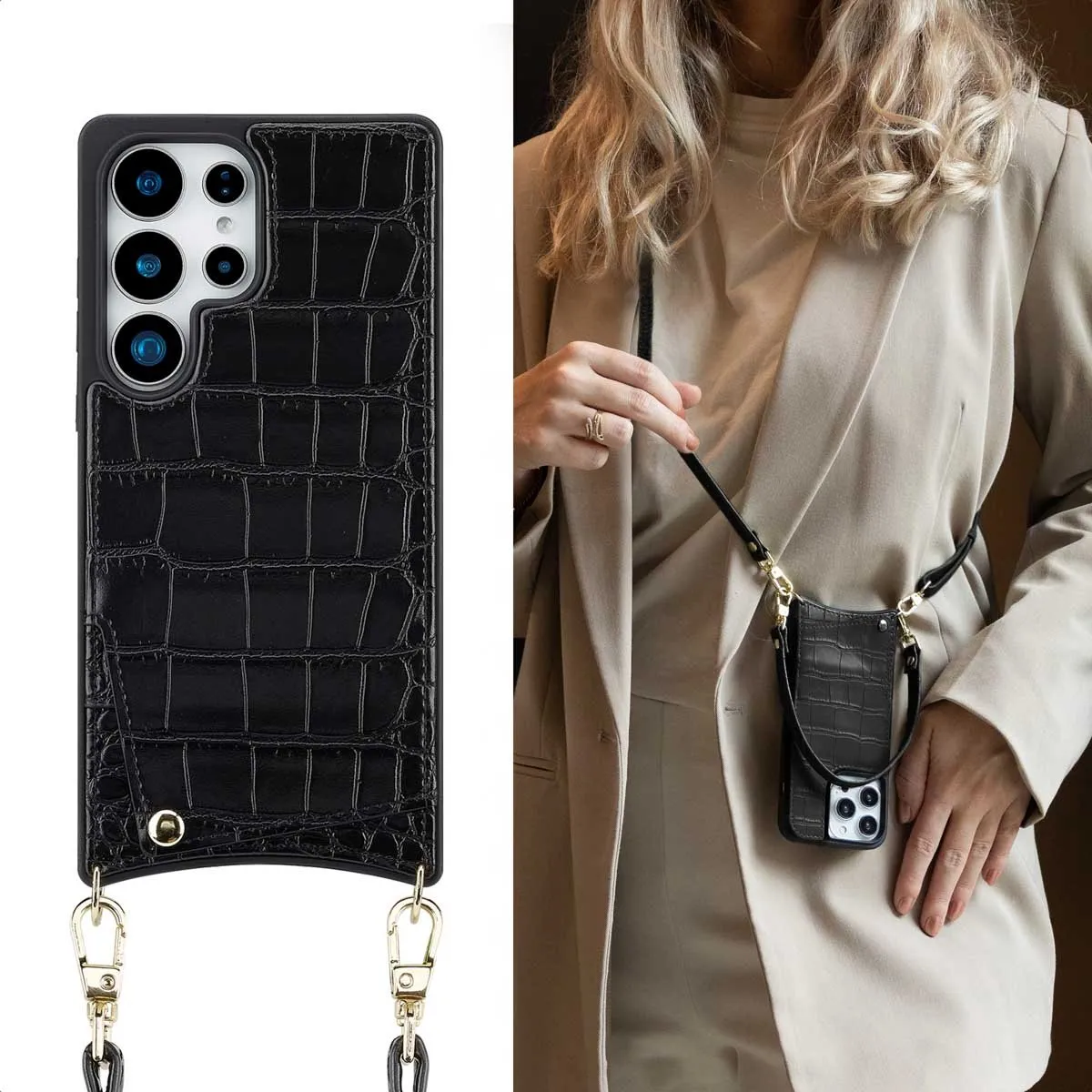 Selencia Croco Backcover Hoesje Samsung Galaxy S25 Ultra - Zwart