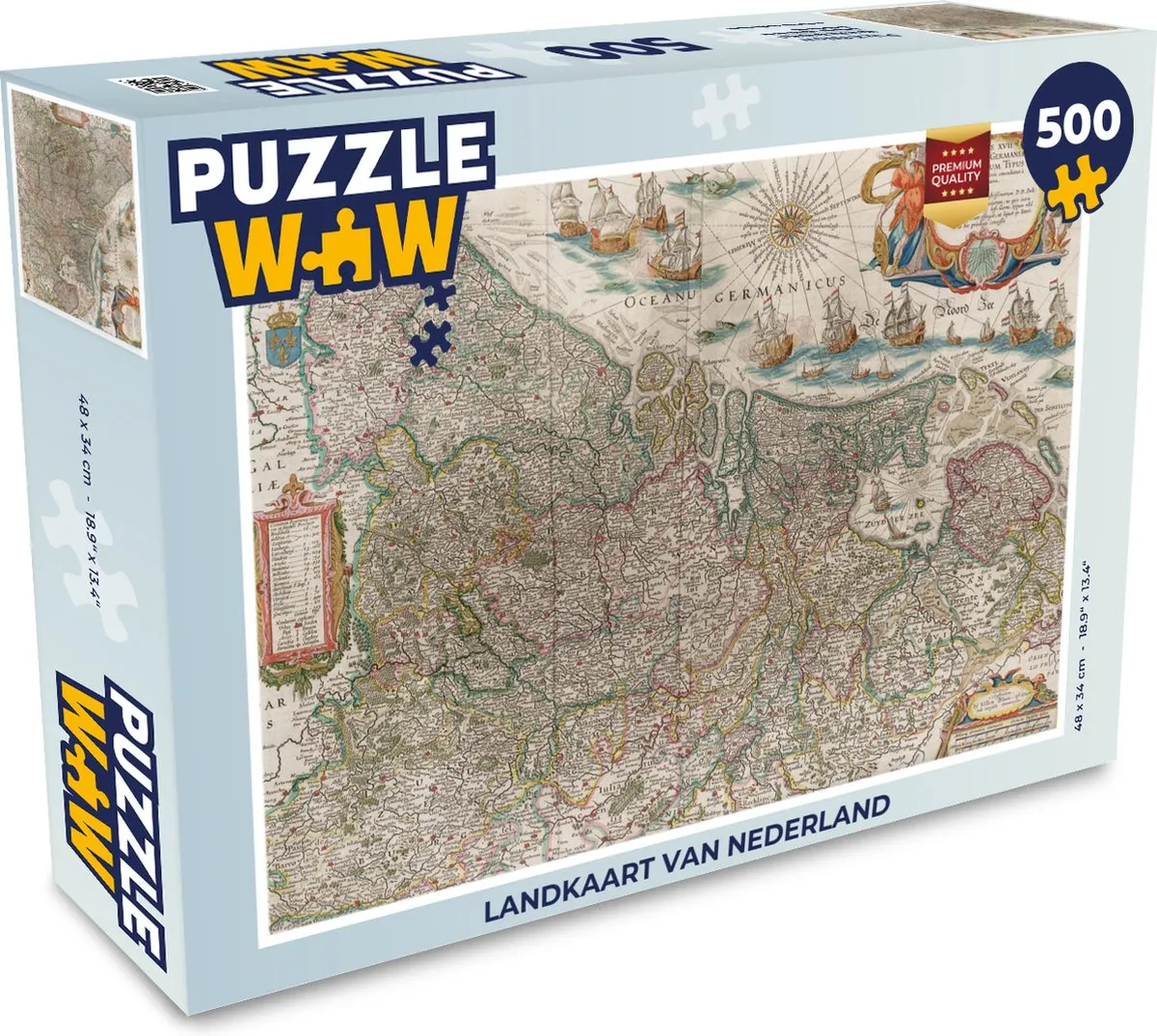 PuzzleWow Landkaart Nederland Legpuzzel 500 Stuks