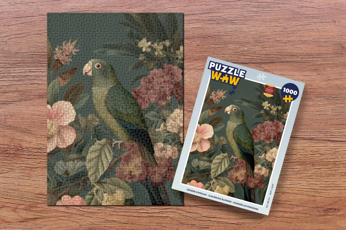 PuzzleWow Groene papegaai Legpuzzel 1000 Stuks - Bloemen
