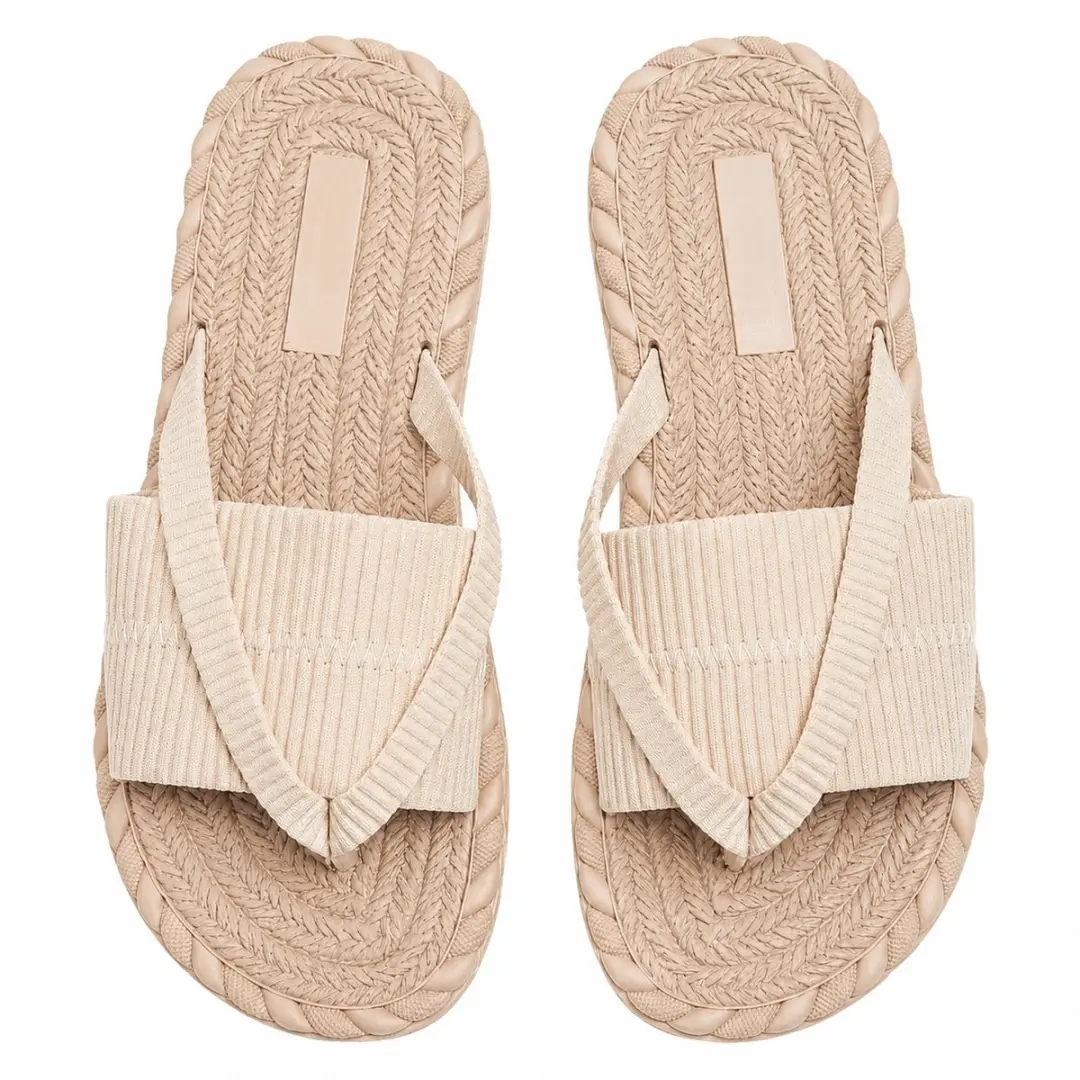 Beige teenslippers dames met gekruiste stoffen band