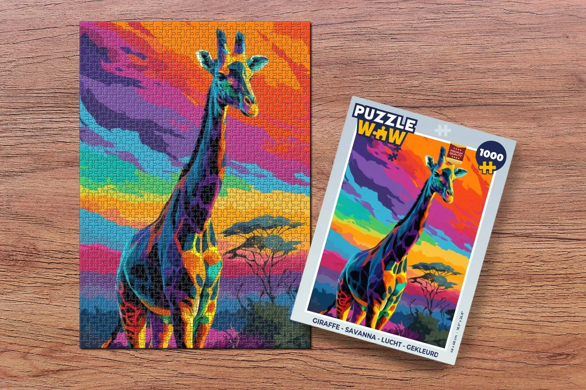 PuzzleWow Giraffe Savanna Lucht Legpuzzel 1000 Stuks - Giraffe Kleurrijk