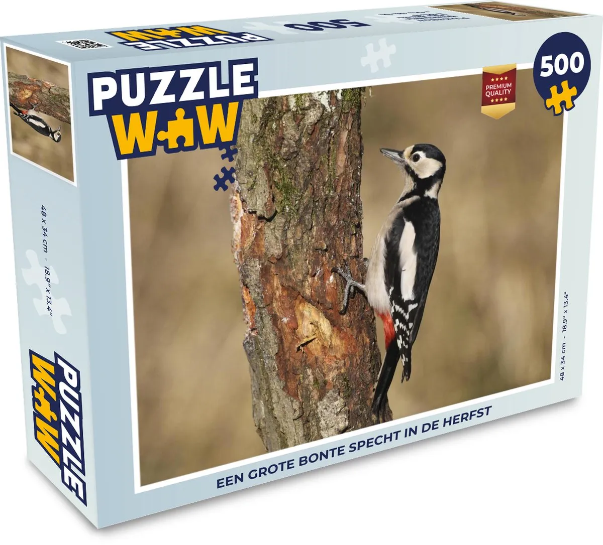 PuzzleWow Legpuzzel Een grote bonte specht in de herfst 500 Stuks