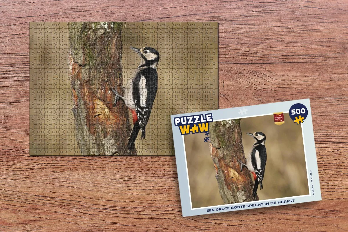 PuzzleWow Legpuzzel Een grote bonte specht in de herfst 500 Stuks - Multicolor