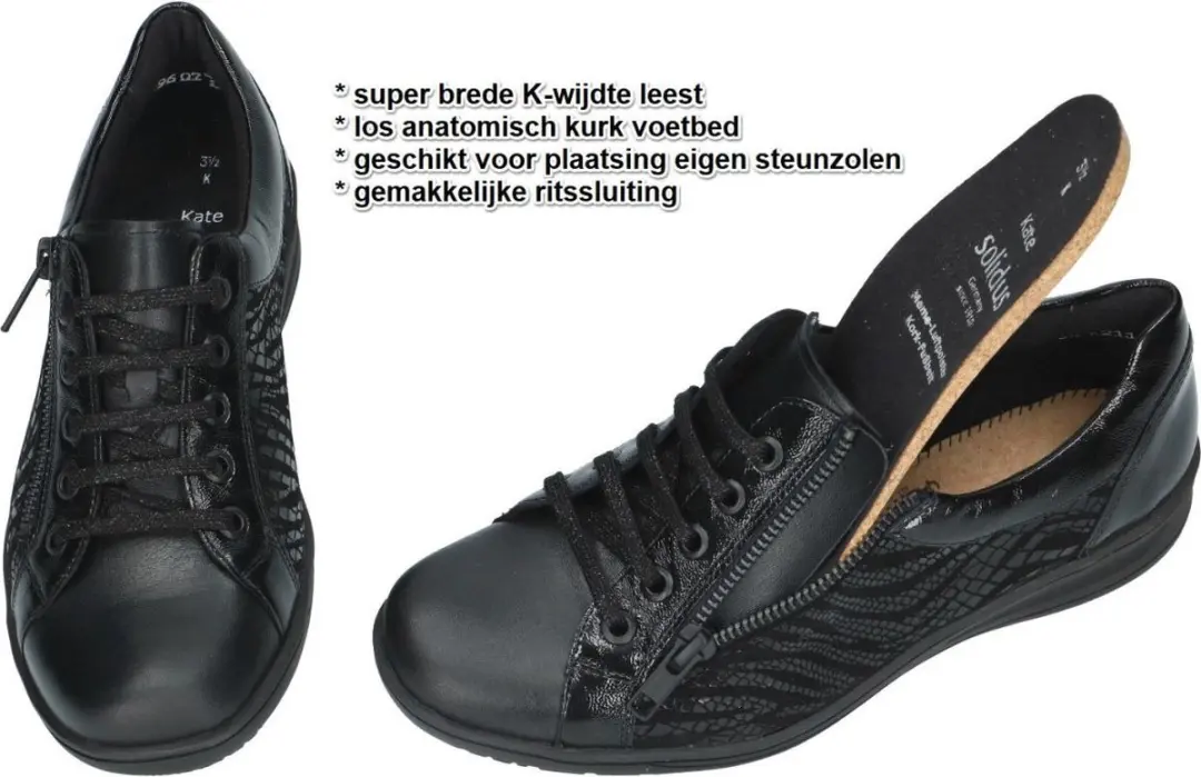 Solidus -Dames - zwart - sneakers - maat 42 - afbeelding 4 van 5