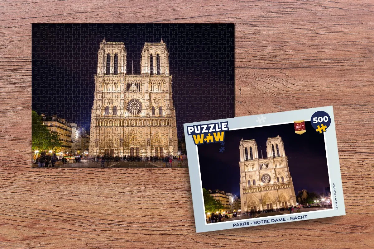 PuzzleWow Parijs - Notre Dame Nacht Legpuzzel 500 Stuks - Multicolor