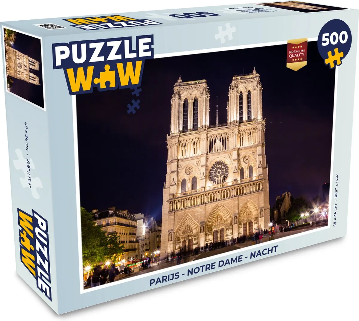 PuzzleWow Parijs - Notre Dame Nacht Legpuzzel 500 Stuks - Multicolor