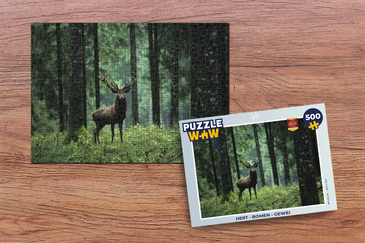PuzzleWow Hert - Bomen - Gewei Legpuzzel 500 Stuks - Multicolor
