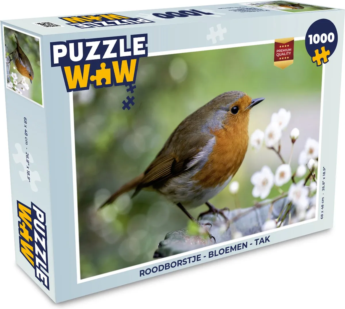 PuzzleWow Roodborstje Bloemen Tak Legpuzzel 1000 Stuks - Multicolor