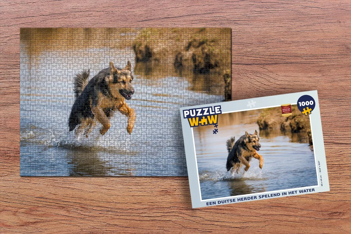 PuzzleWow Legpuzzel Duitse Herder Water 1000 Stuks - Multicolor