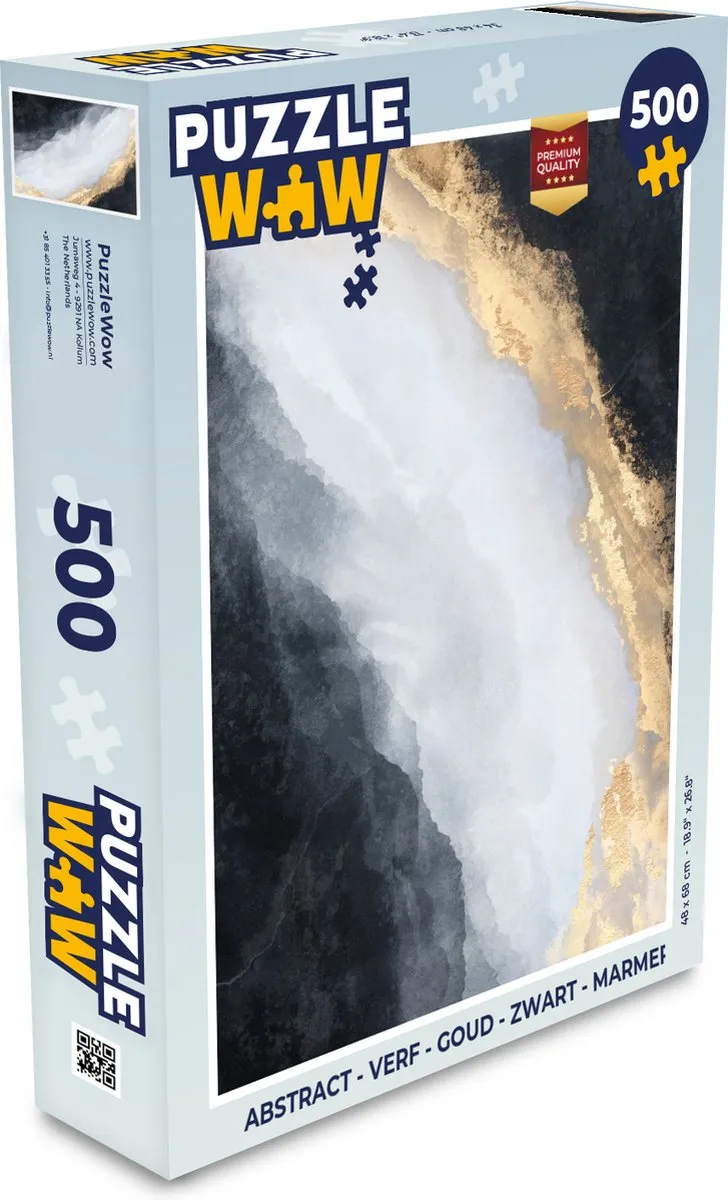 PuzzleWow Abstract Legpuzzel 500 Stuks - Goud/Zwart Marmer - 7450127419576
