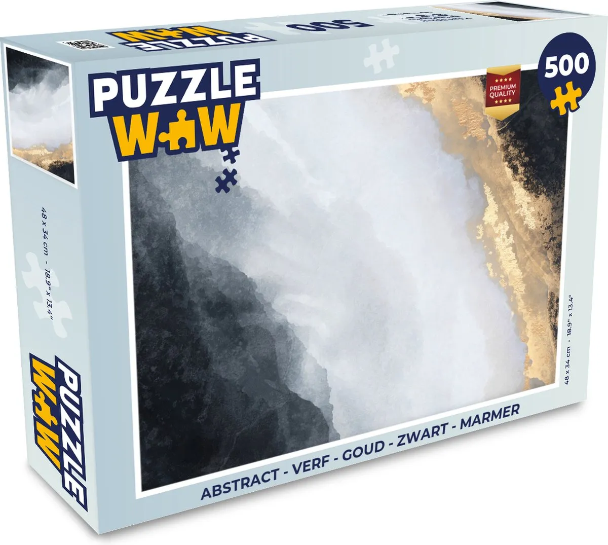 PuzzleWow Abstract Legpuzzel 500 Stuks - Goud/Zwart Marmer - 7450127419576