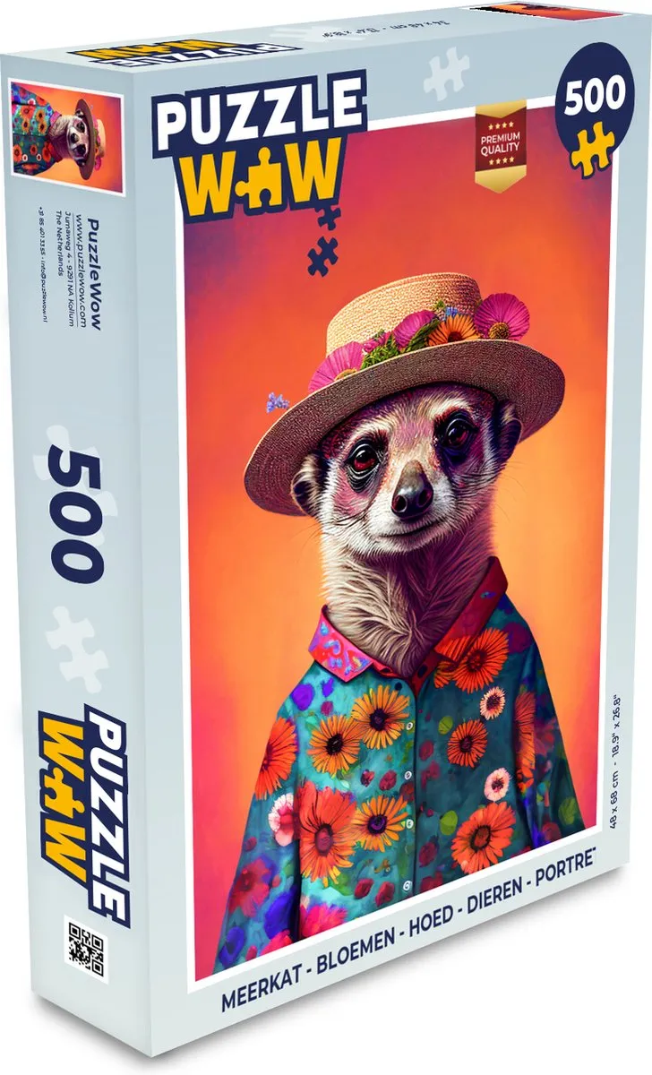 PuzzleWow Meerkat Bloemen Hoed Legpuzzel 500 Stuks - Multicolor