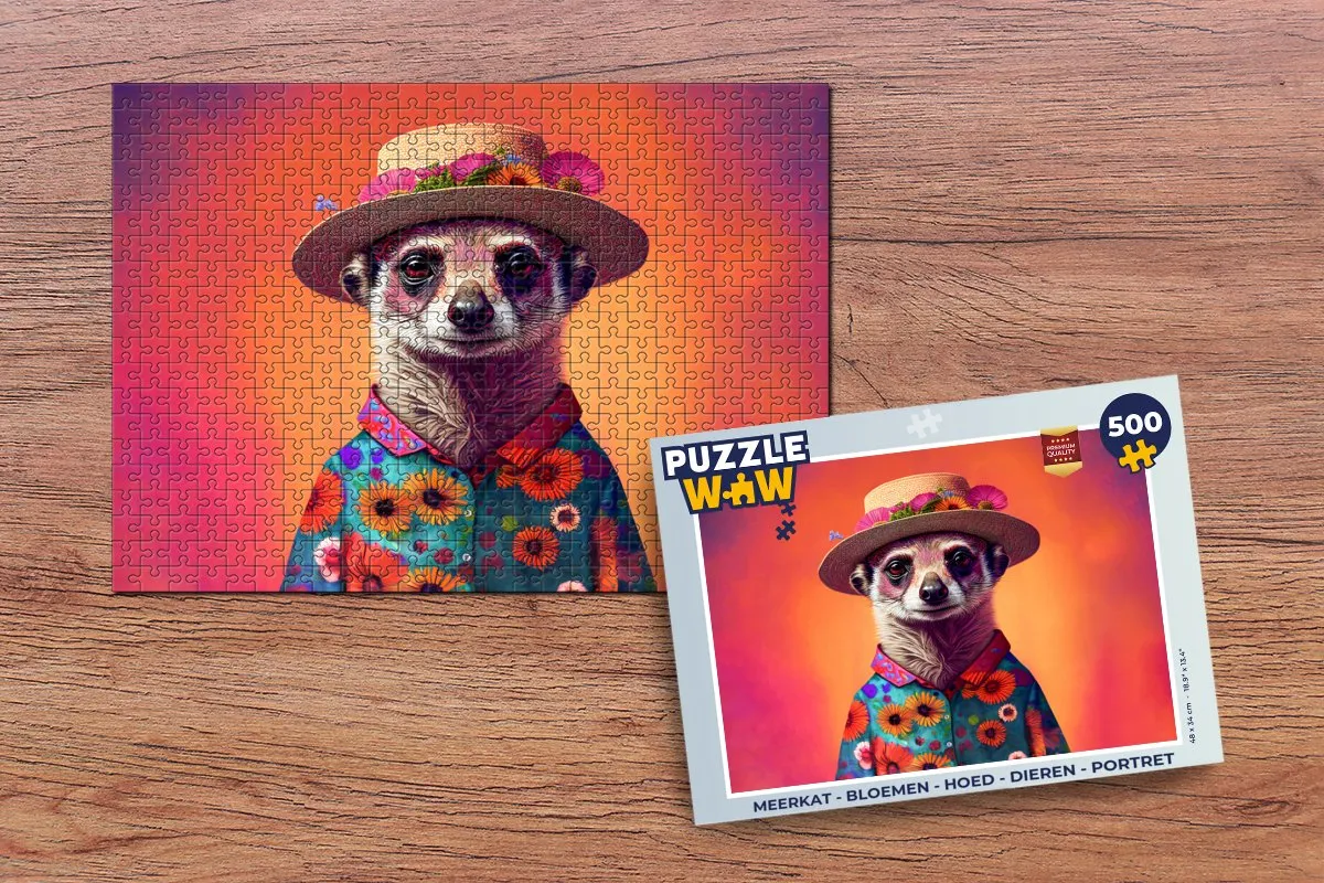 PuzzleWow Meerkat Bloemen Hoed Legpuzzel 500 Stuks - Multicolor