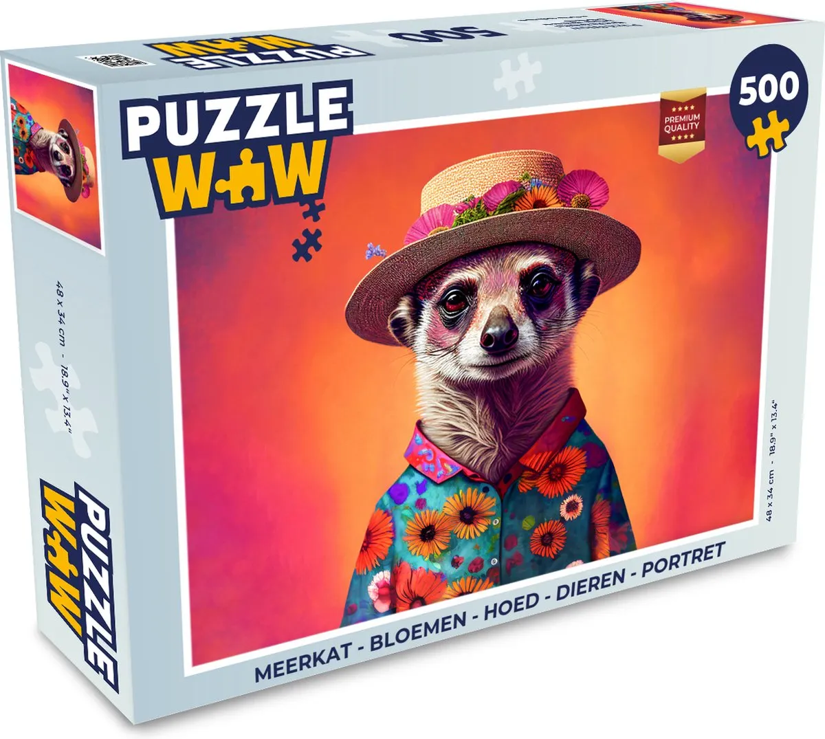 PuzzleWow Meerkat Bloemen Hoed Legpuzzel 500 Stuks - Multicolor