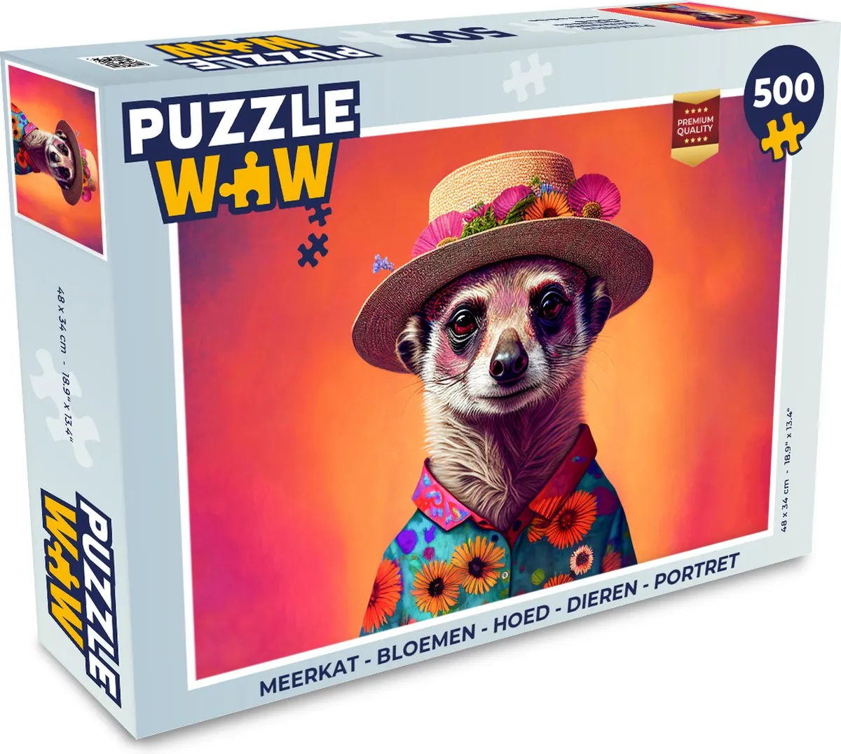 PuzzleWow Meerkat Bloemen Hoed Legpuzzel 500 Stuks - Multicolor