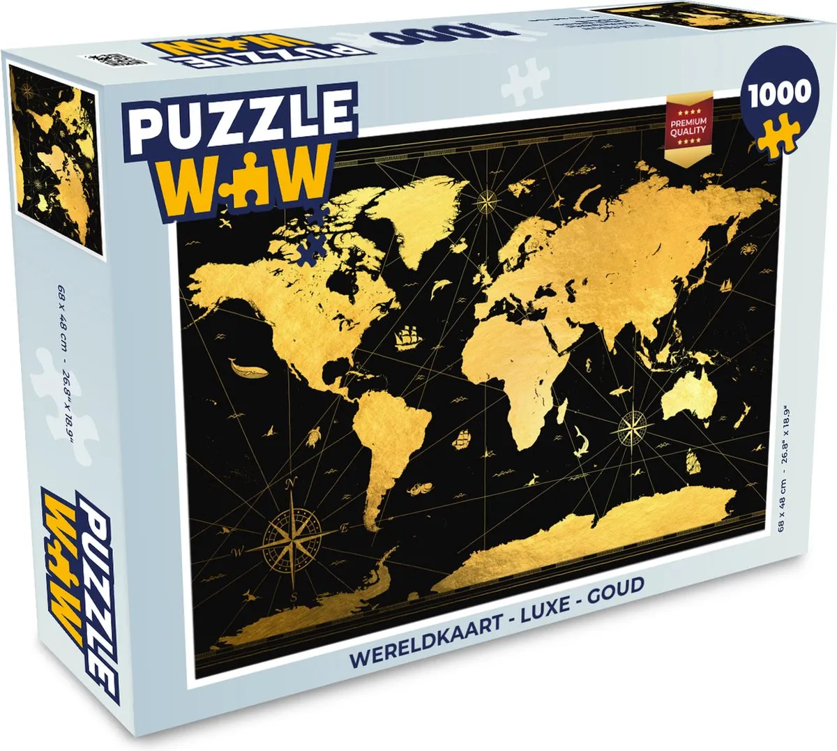 PuzzleWow Wereldkaart Legpuzzel 1000 Stuks - Goud
