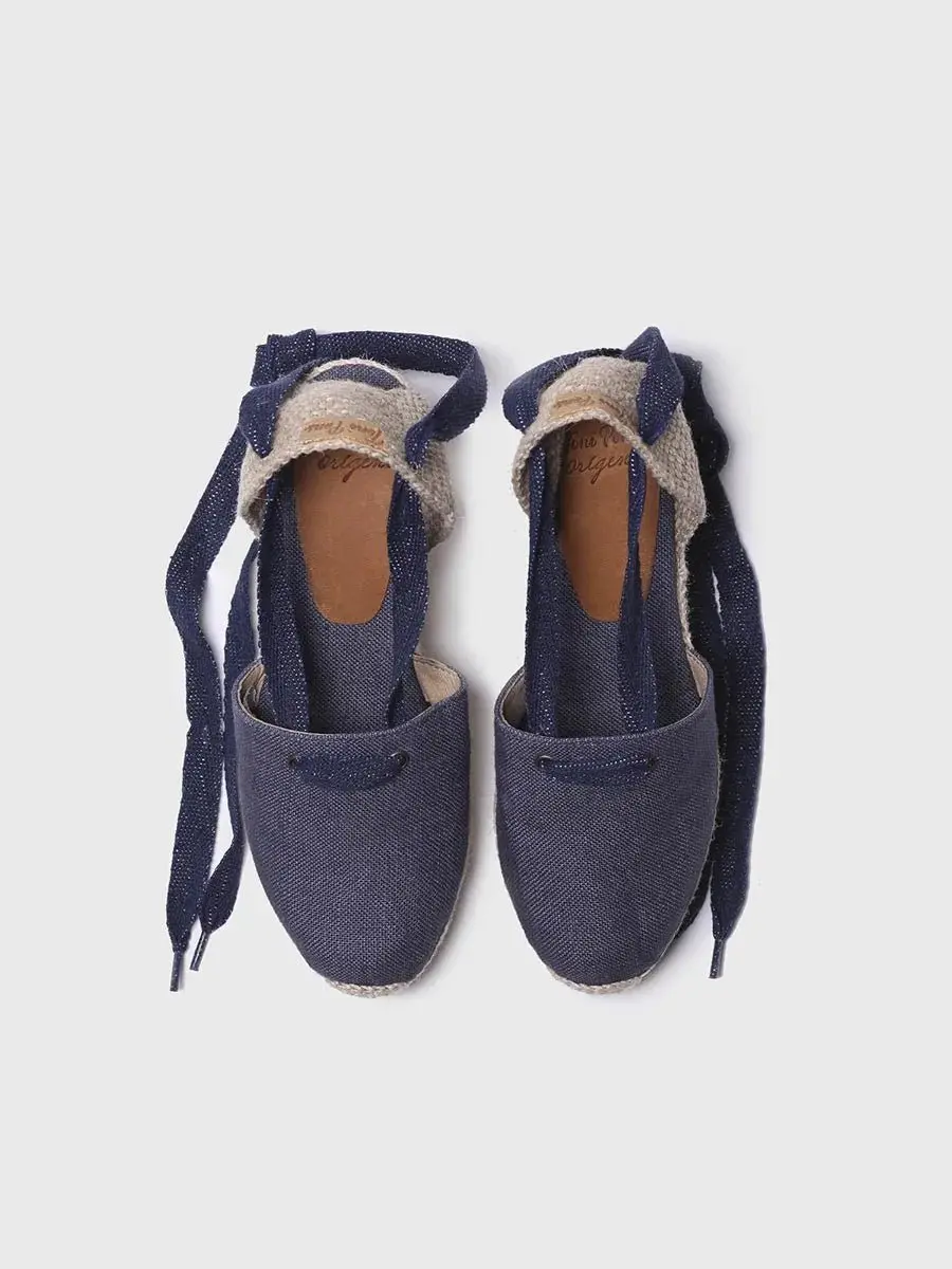 Espadrille met sleehak en linten