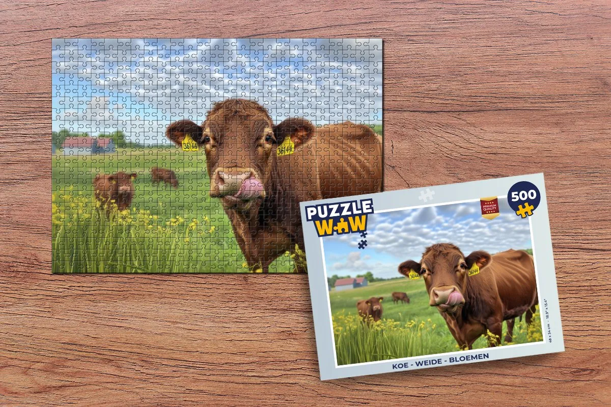 PuzzleWow Koe Weide Bloemen Legpuzzel 500 Stuks - Koe Landschap