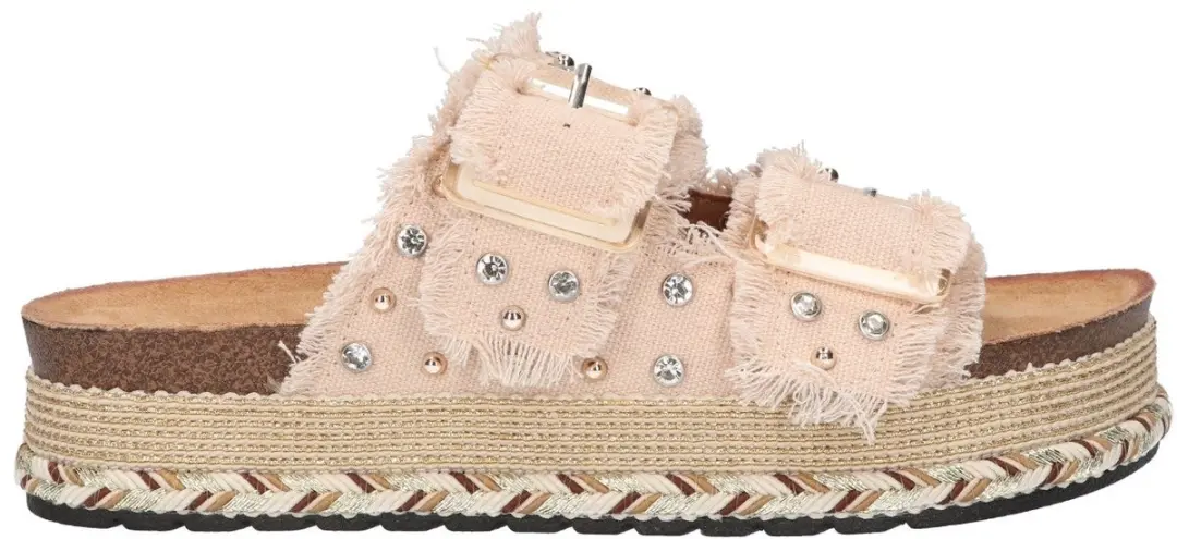 La Strada Platform Slipper Beige Textiel