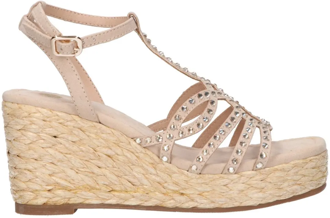 La Strada Wedge Sandaal Beige Micro Met Steentjes