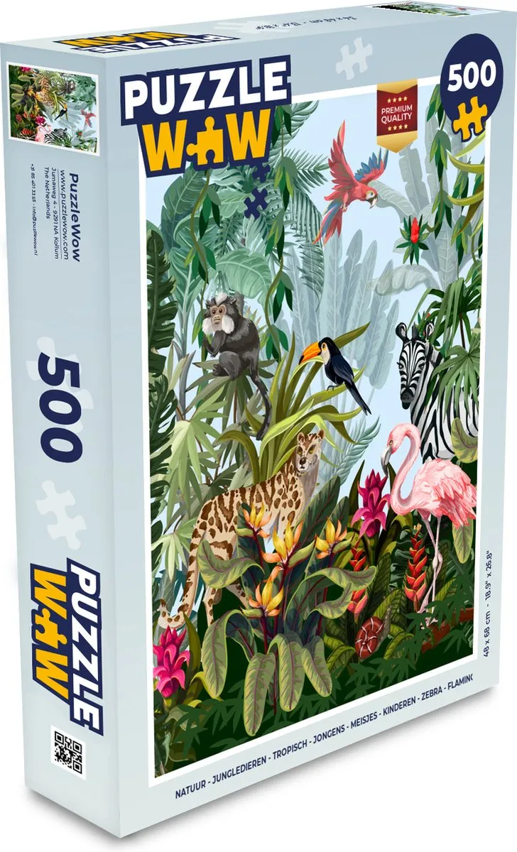 PuzzleWow Jungle Flamingo Legpuzzel 500 Stuks - Multicolor