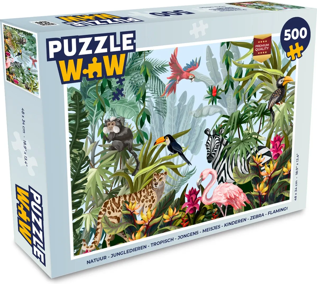 PuzzleWow Jungle Flamingo Legpuzzel 500 Stuks - Multicolor