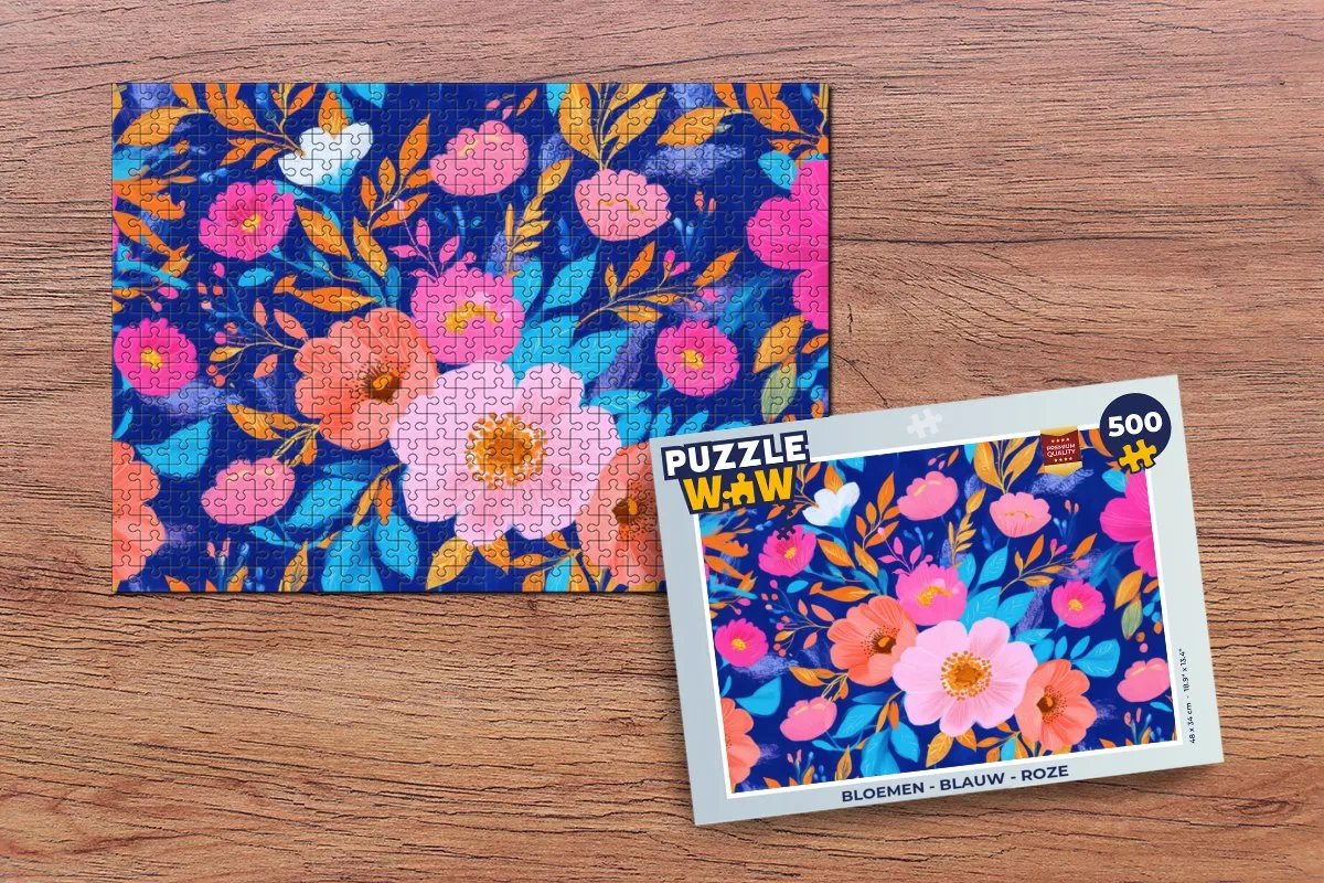 PuzzleWow Bloemen Legpuzzel 500 Stuks - Blauw Roze