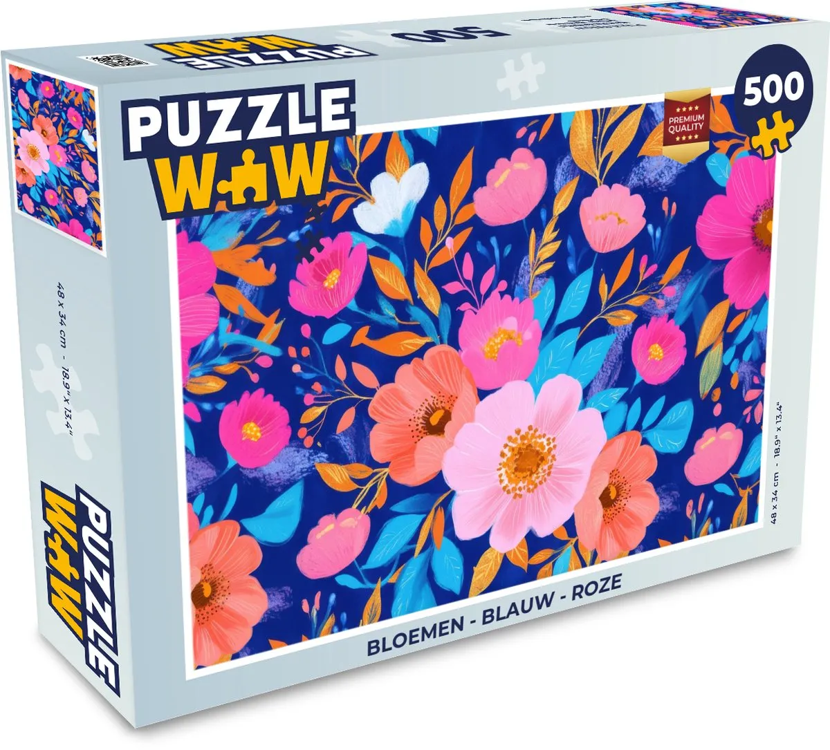 PuzzleWow Bloemen Legpuzzel 500 Stuks - Blauw Roze