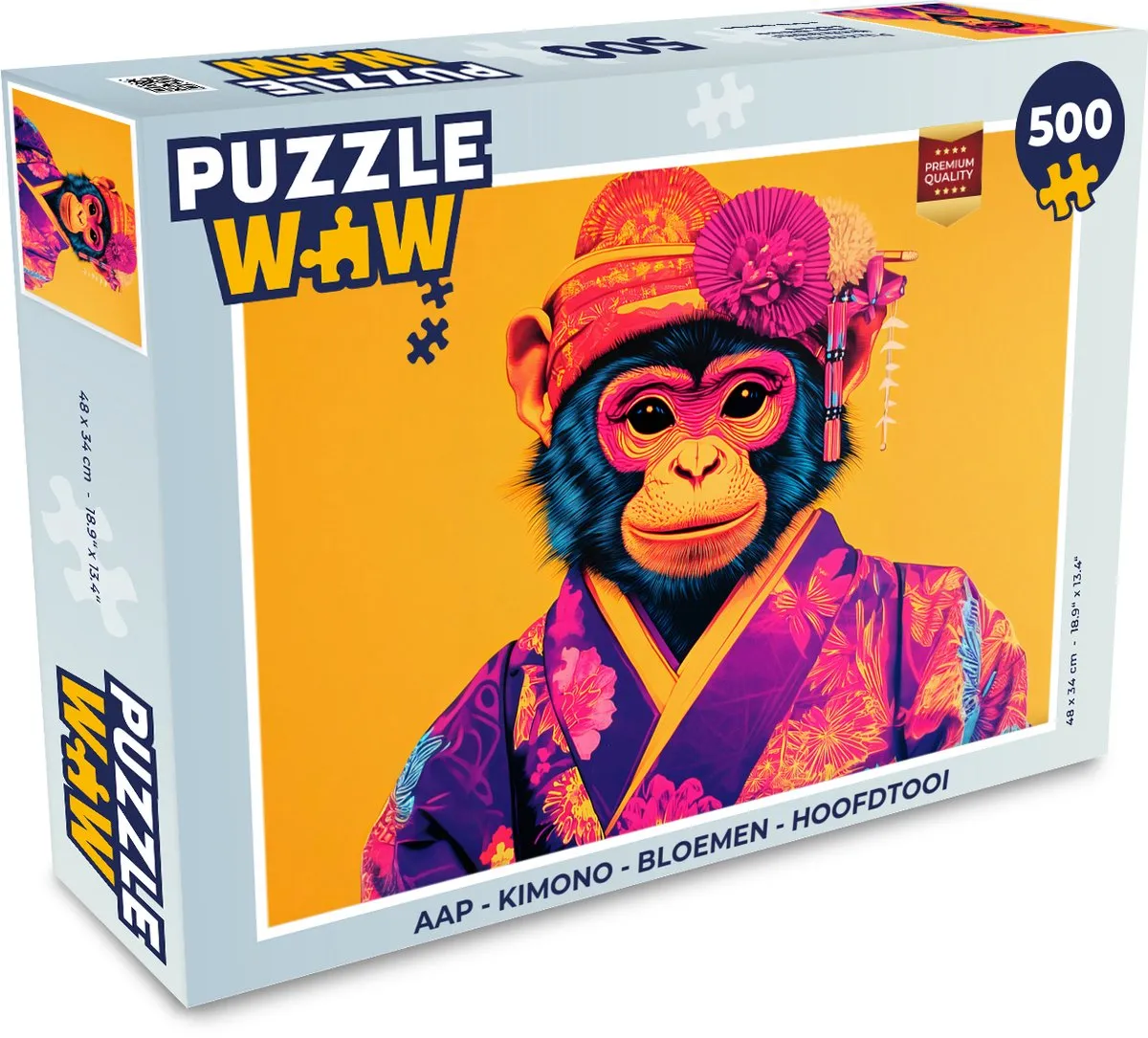 PuzzleWow Aap Kimono Bloemen Hoofdtooi Legpuzzel 500 Stuks