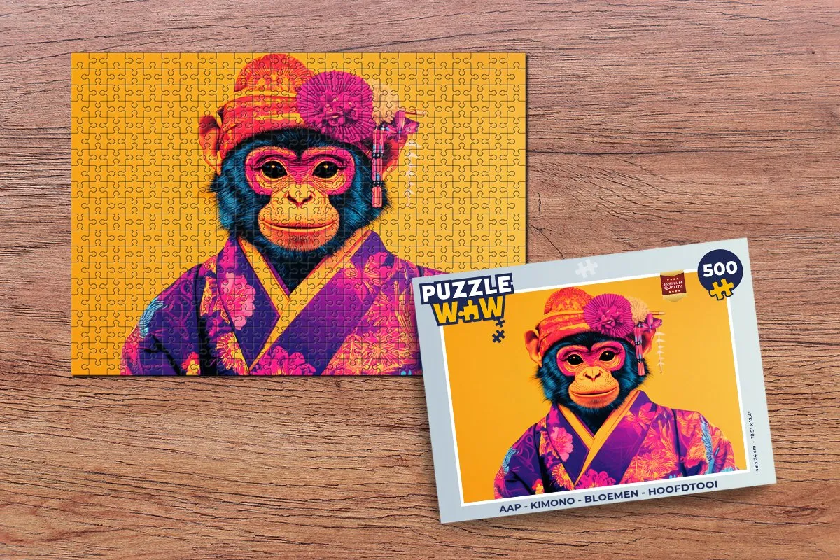 PuzzleWow Aap Kimono Bloemen Hoofdtooi Legpuzzel 500 Stuks