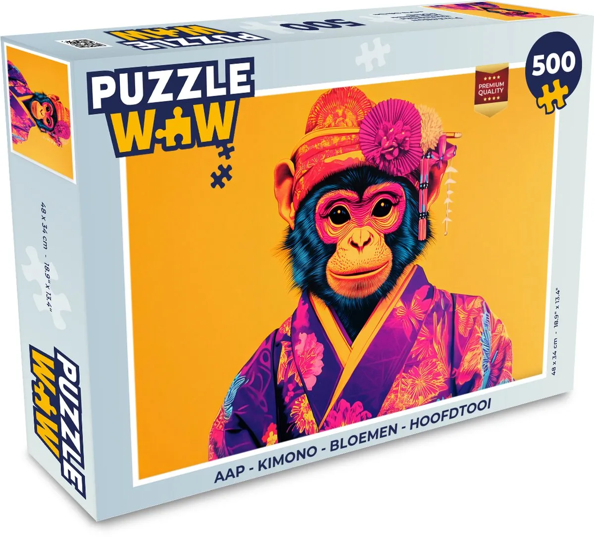 PuzzleWow Aap Kimono Bloemen Hoofdtooi Legpuzzel 500 Stuks