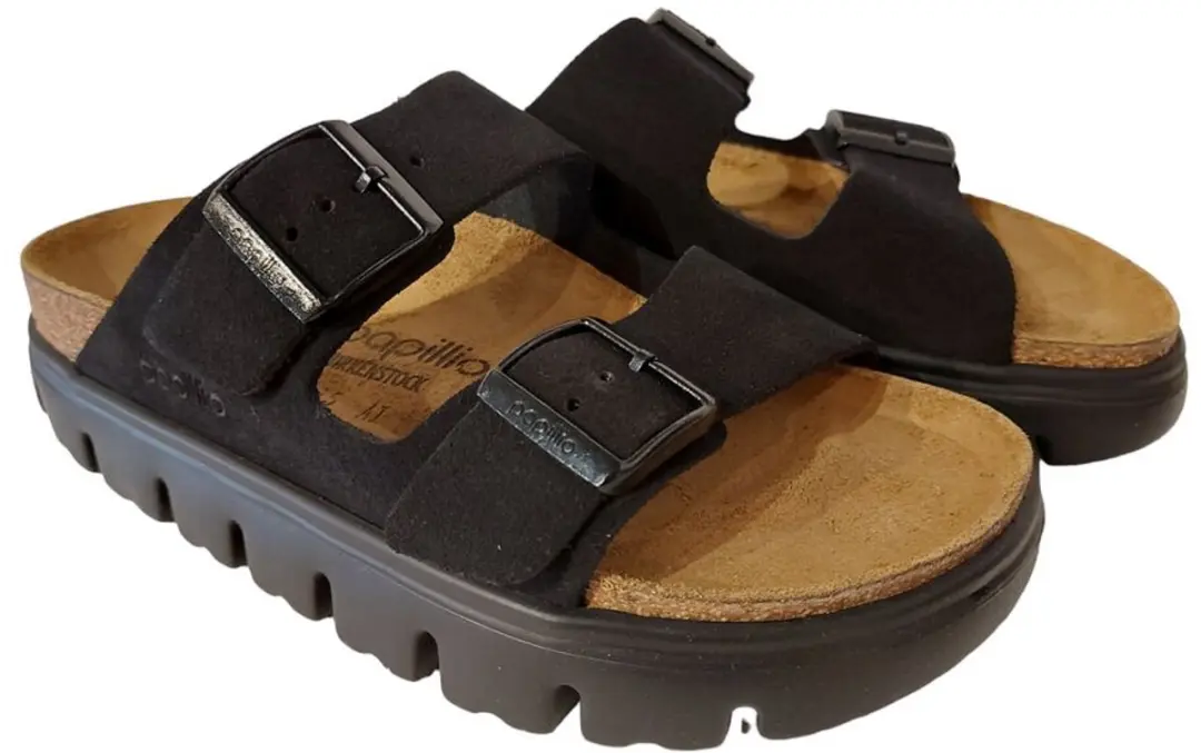 Birkenstock Papillio Slipper Arizona Pap Chunky 1028403 Zwart Leer Smal