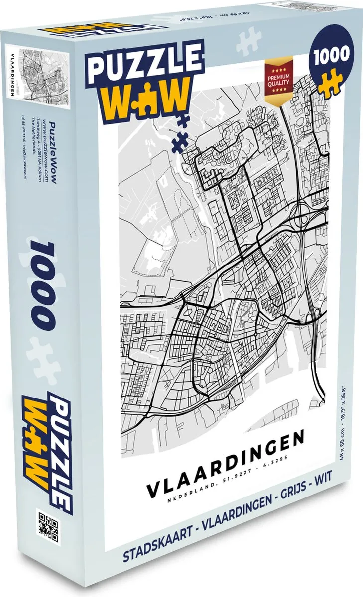 PuzzleWow Stadskaart Vlaardingen Legpuzzel 1000 Stuks - Multicolor