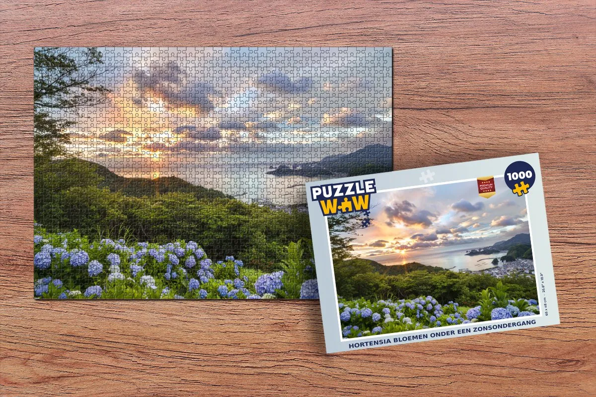PuzzleWow Hortensia Zonsondergang Legpuzzel 1000 Stuks - Multicolor
