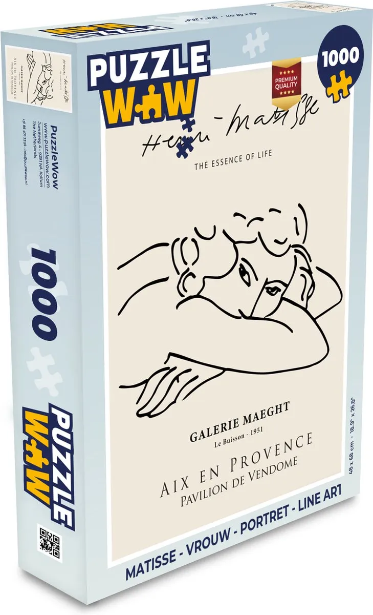 PuzzleWow Matisse Portret Legpuzzel 1000 Stuks - Multicolor