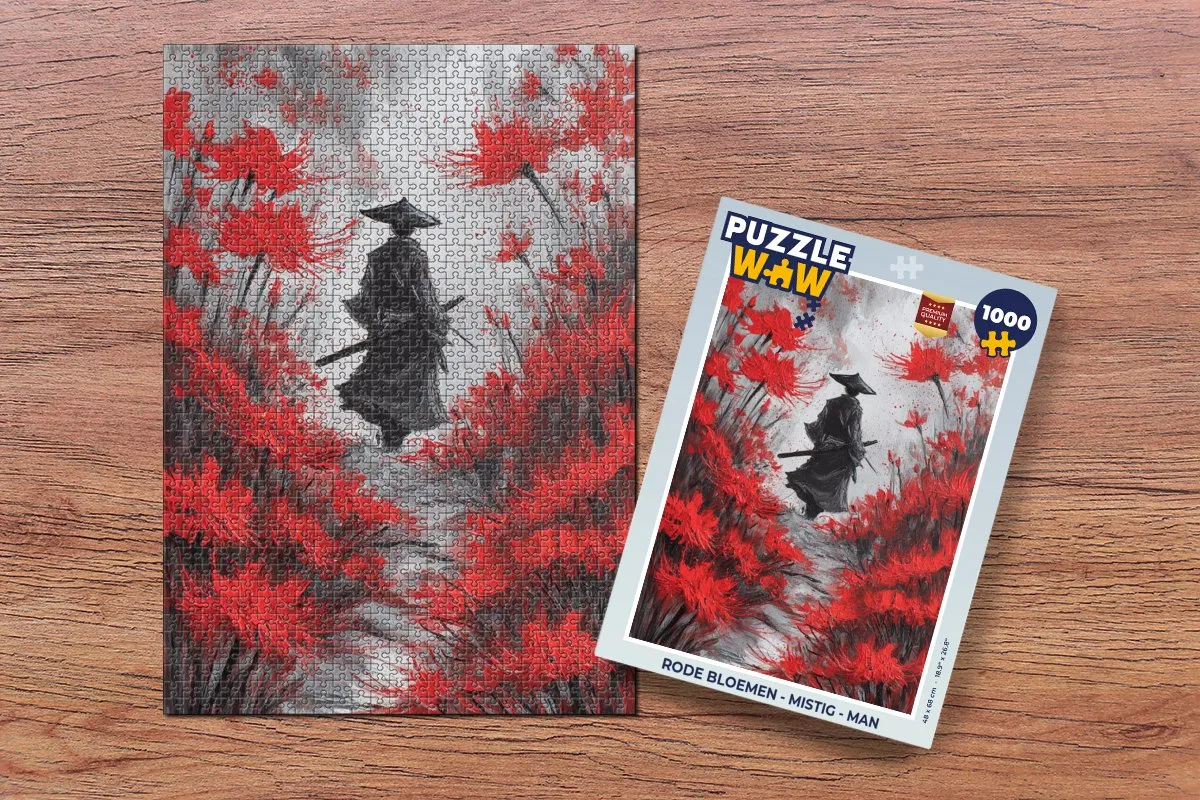 PuzzleWow Legpuzzel Rode Bloemen 1000 Stuks - Mistig