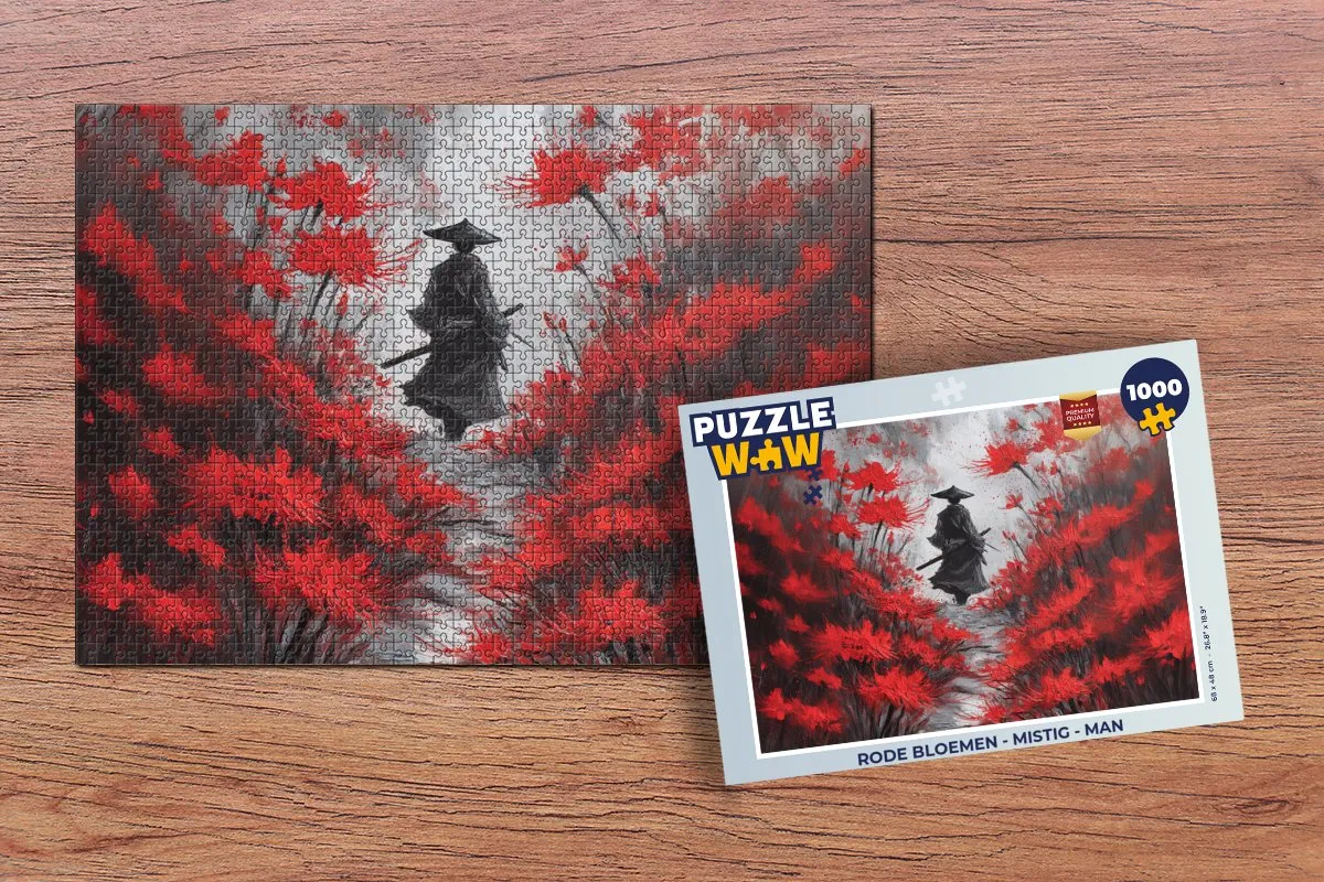 PuzzleWow Legpuzzel Rode Bloemen 1000 Stuks - Mistig