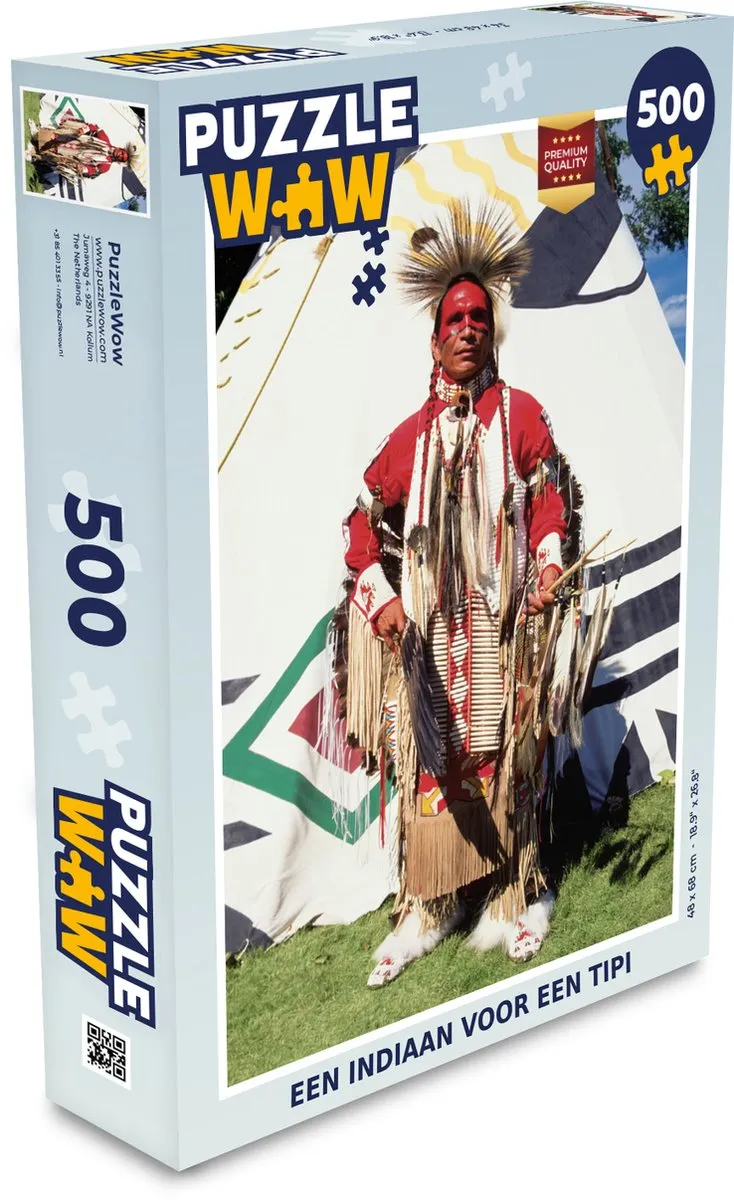 PuzzleWow Legpuzzel Een Indiaan voor een Tipi 500 Stuks - Multicolor